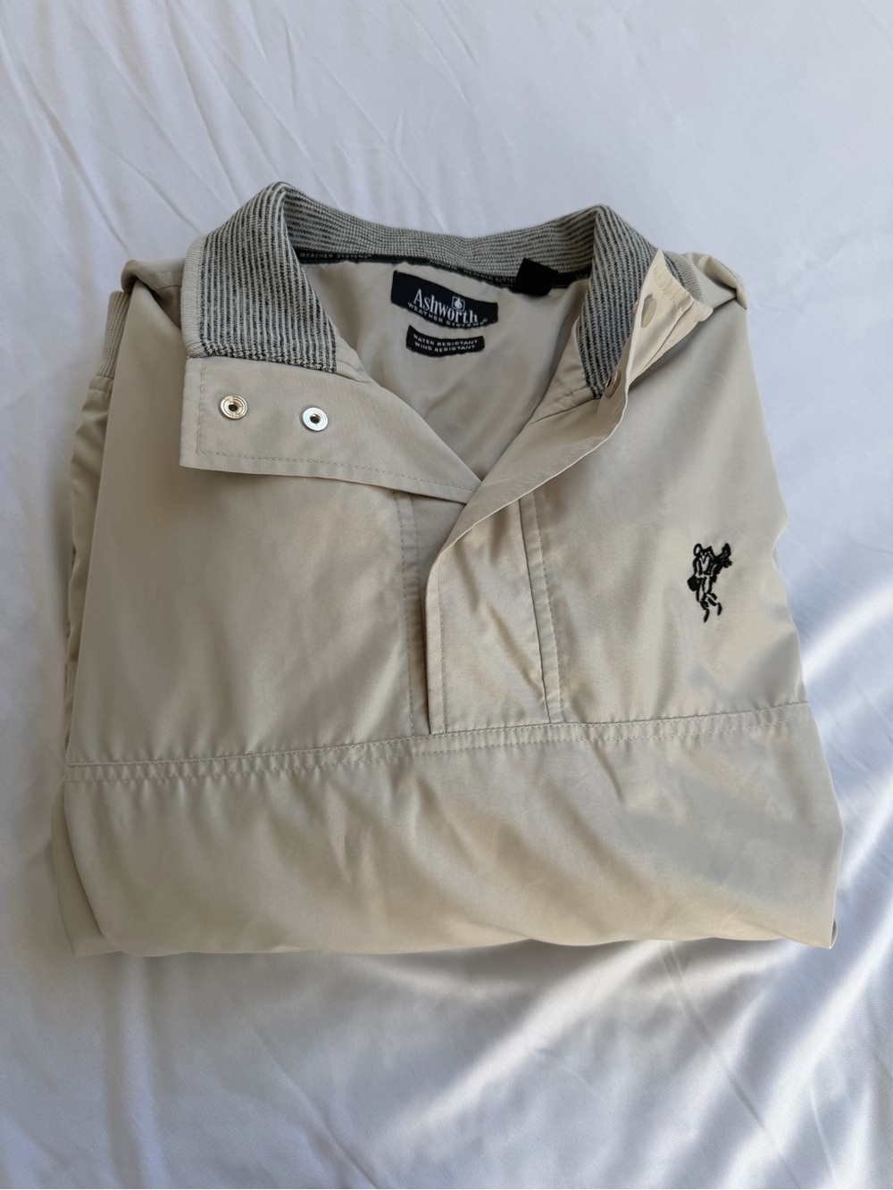 Ashworth Beige Pullover Polo with Contrast Knit Collar- Mens Golf